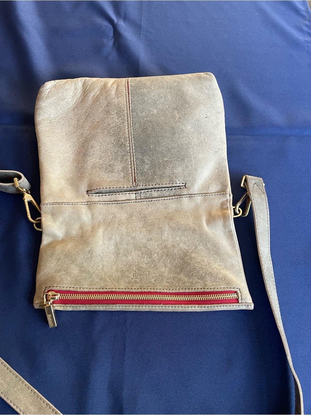 Hammett VIP Med Pewter/brushed Gold Leather Crossbody w 1 in strap